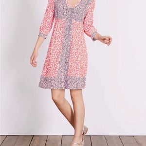 Boden Mollie Patchwork Floral Pink Mixed-Print V-Neck Dress